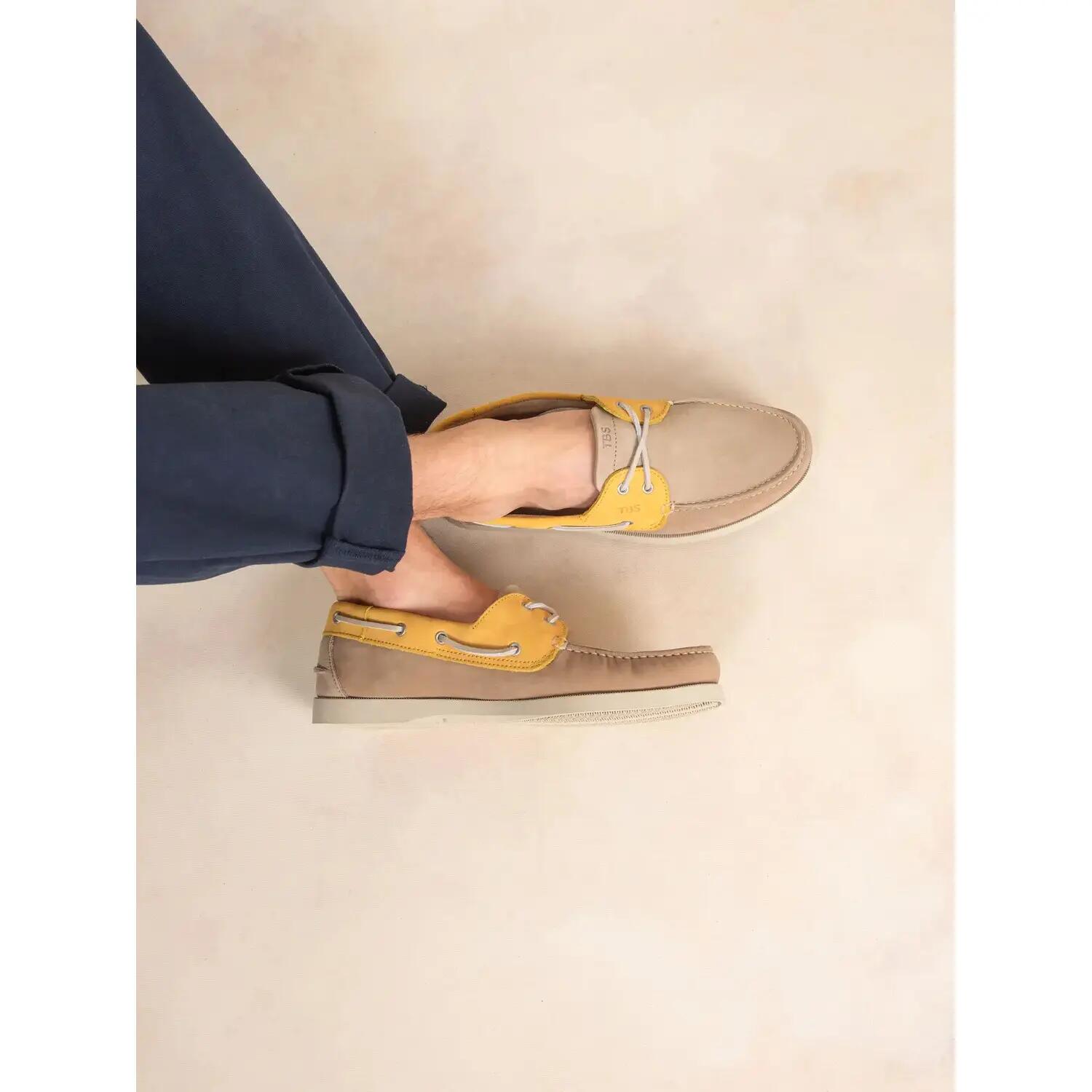 Chaussures bateau - Loisirs - Homme - Cuir, lacets cuir - PHENIS - Beige/Mimosa 2/5