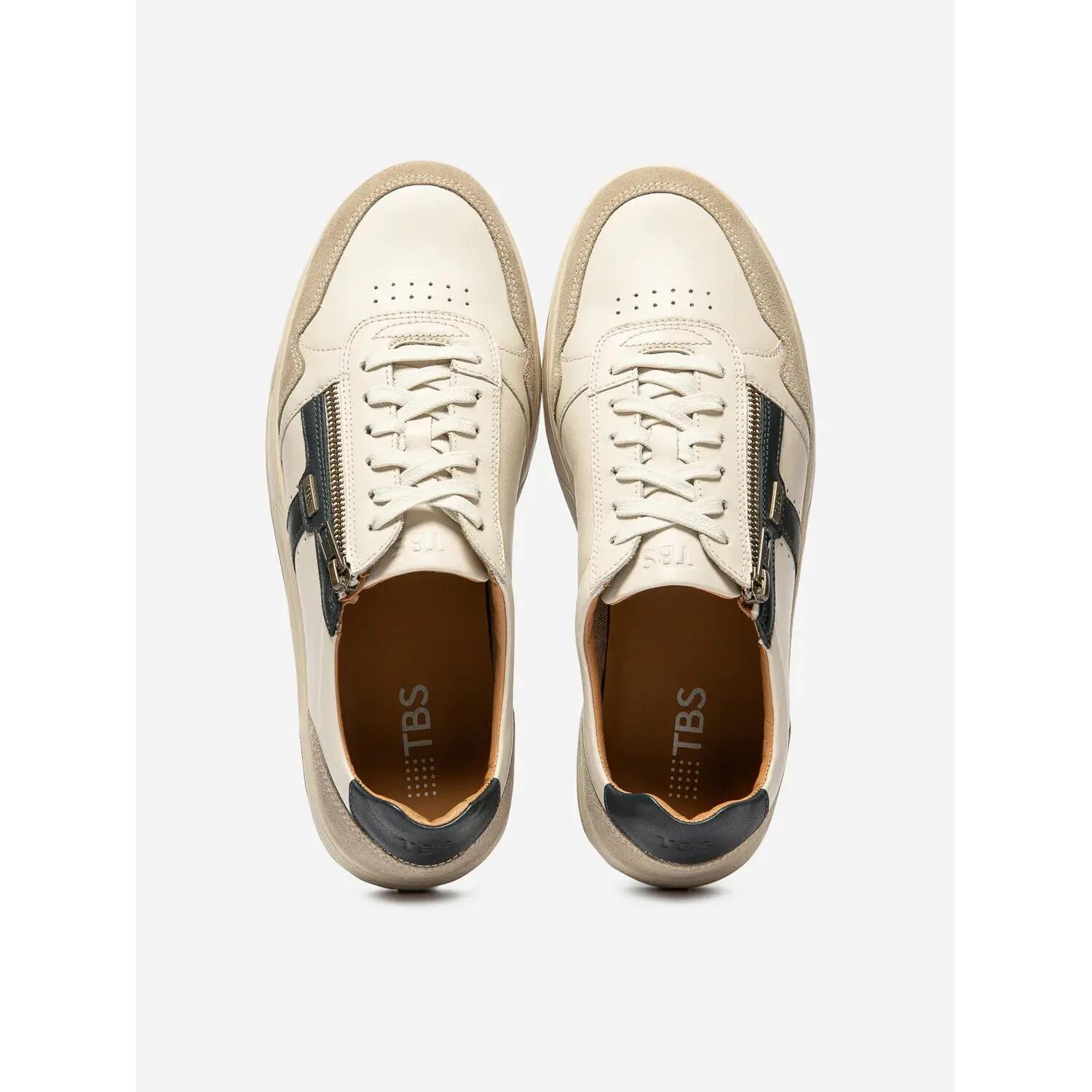 Baskets - Sport - Homme - Zippées, cuir, talon 30 mm - THEOZIP Beige/MaRine 4/5