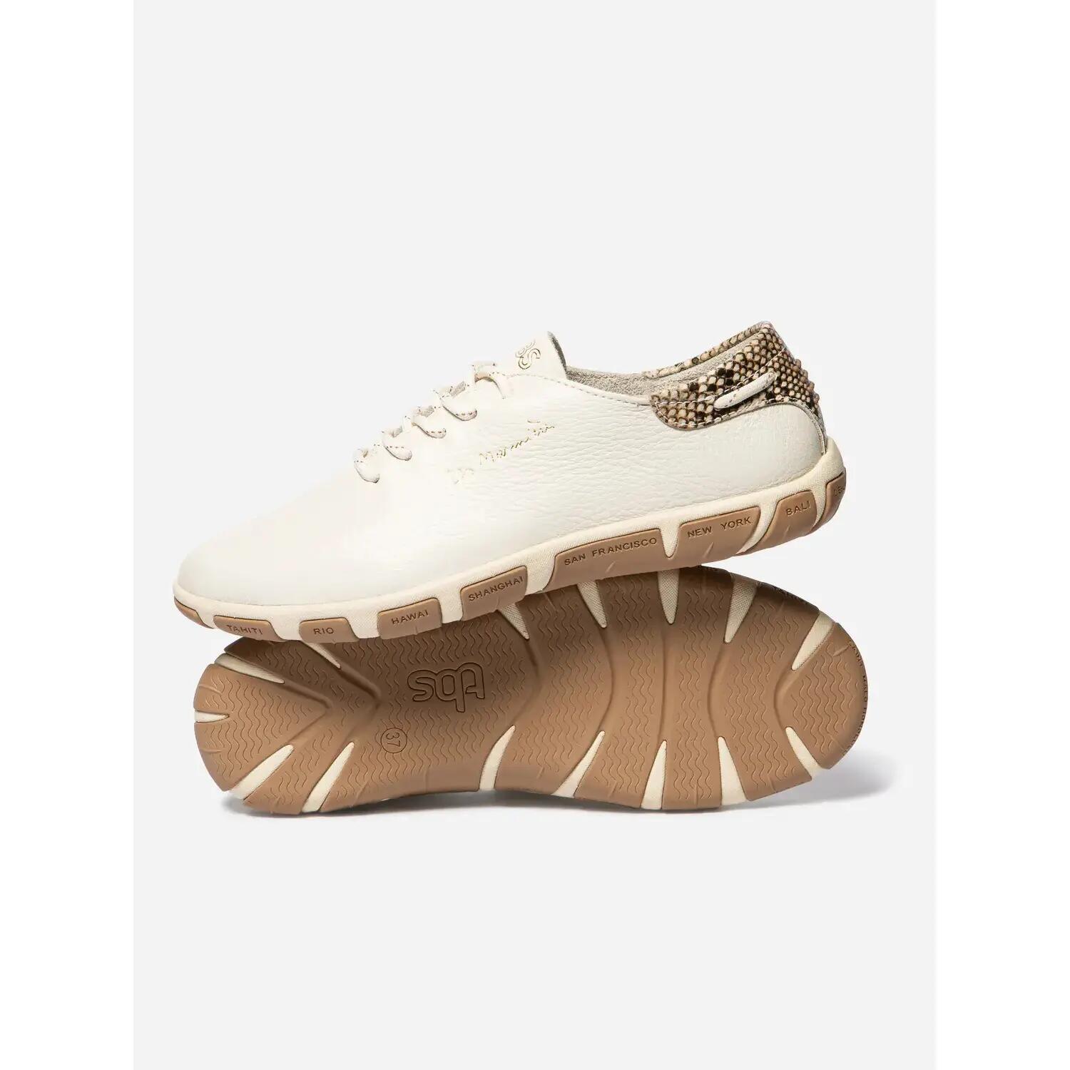 Baskets Femme - Cuir lacets talon 25mm - JAZARU - Beige/Python 3/5