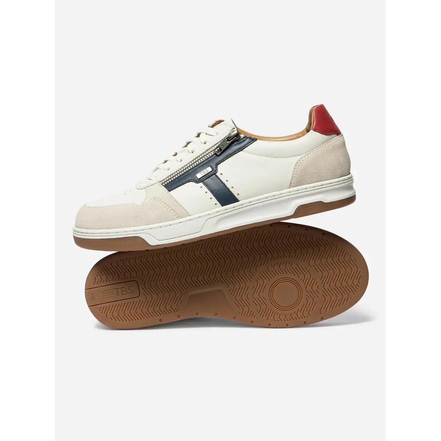 Baskets - homme - cuir, lacets et zip - theozip - blanc/ecru 4/5