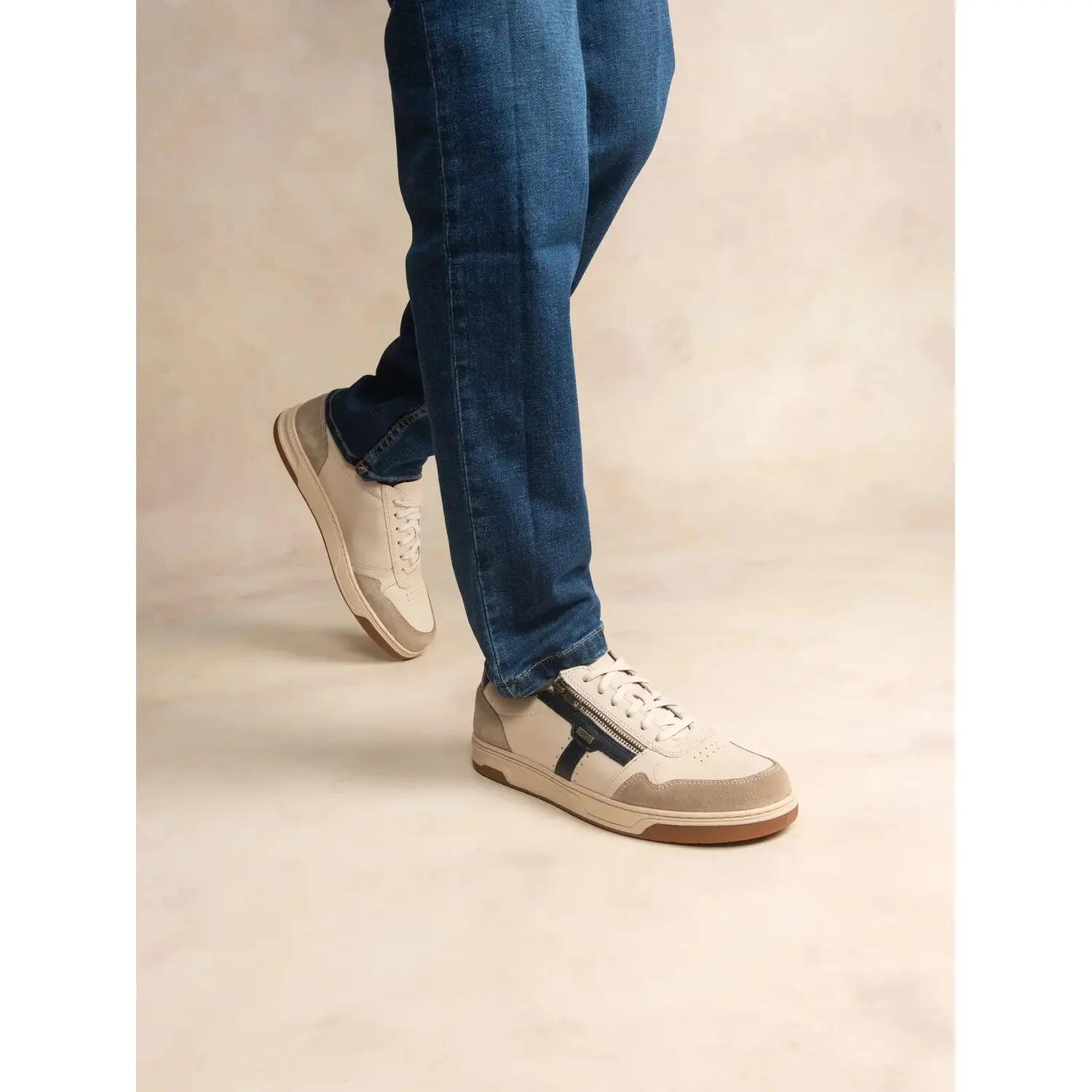 Baskets - Sport - Homme - Zippées, cuir, talon 30 mm - THEOZIP Beige/MaRine 3/5