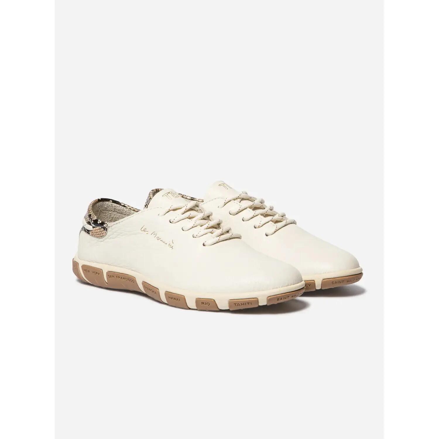 Baskets Femme - Cuir lacets talon 25mm - JAZARU - Beige/Python 2/5