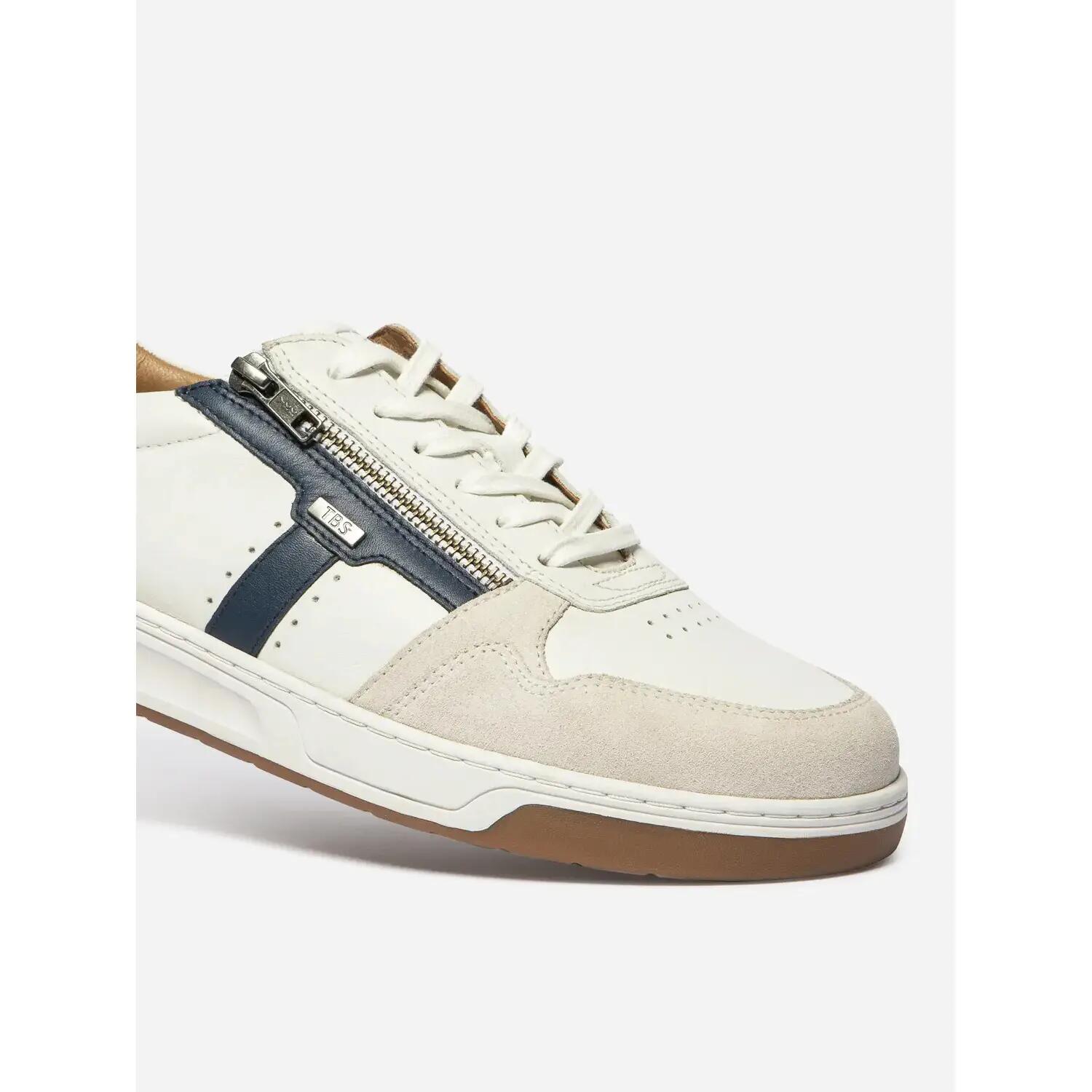 Baskets - homme - cuir, lacets et zip - theozip - blanc/ecru 3/5