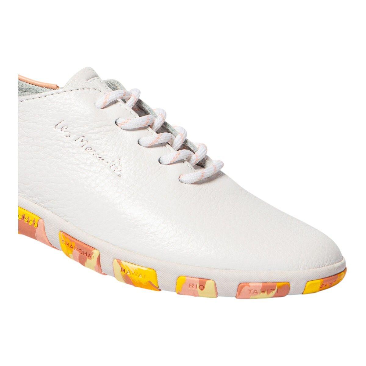 Baskets - Femme - Cuir camo, lacets - JAZARU - Blanc/Goyave 4/5