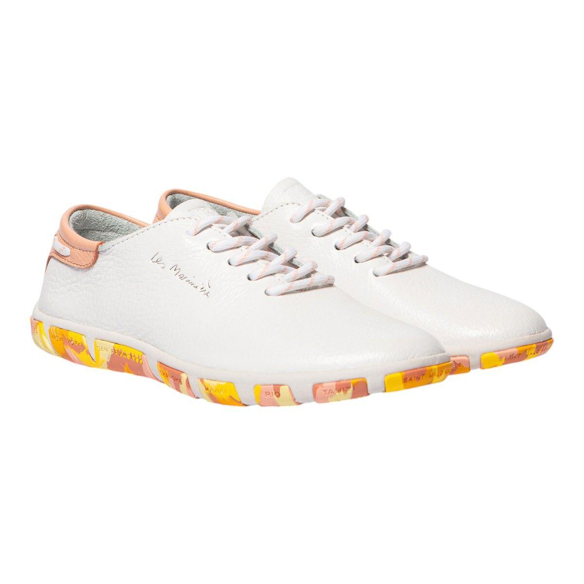 Baskets - Femme - Cuir camo, lacets - JAZARU - Blanc/Goyave 2/5