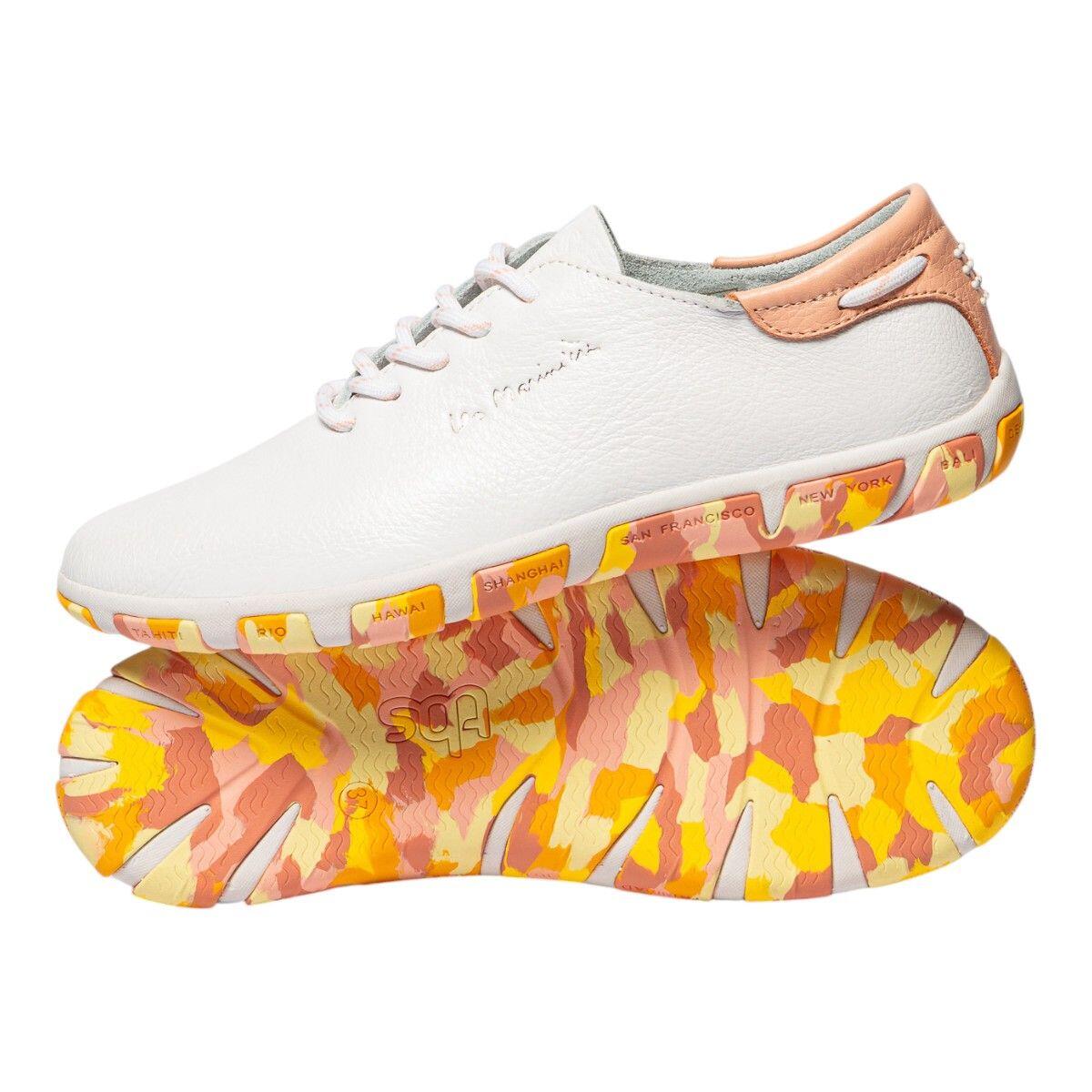 Baskets - Femme - Cuir camo, lacets - JAZARU - Blanc/Goyave 3/5