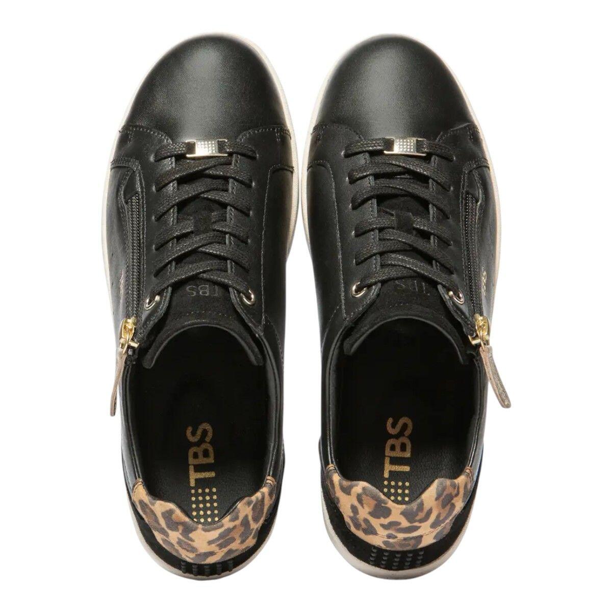 Chaussures, femme, cuir zippées à lacets, vinisia, noir/leopard 3/4