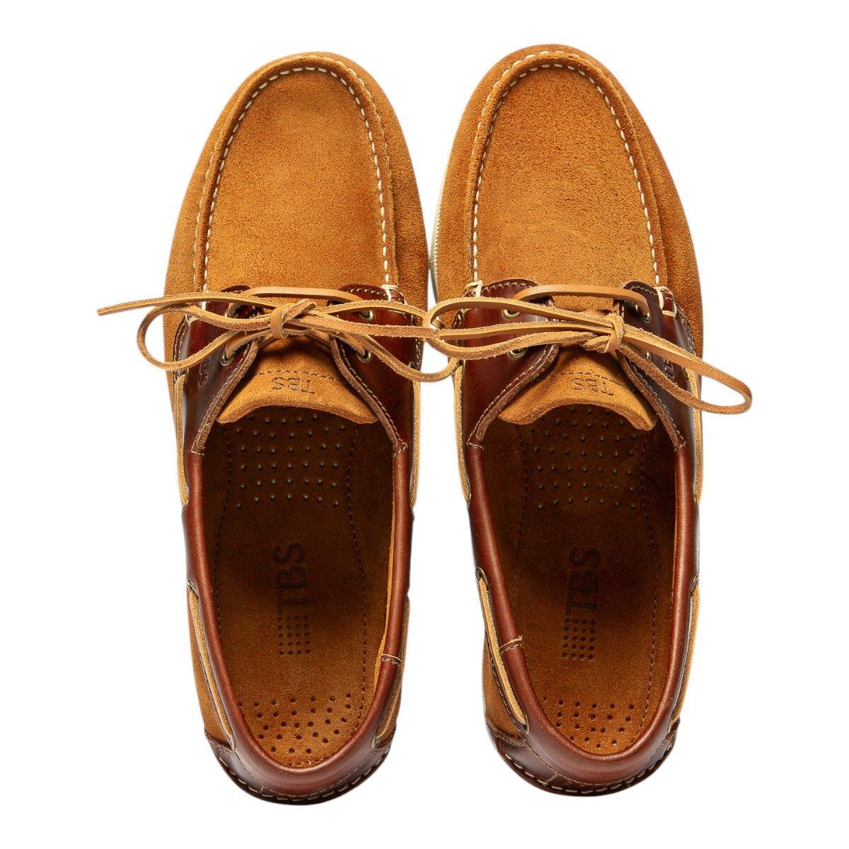 Chaussures bateau - homme - lacets cuir - caramel 3/4