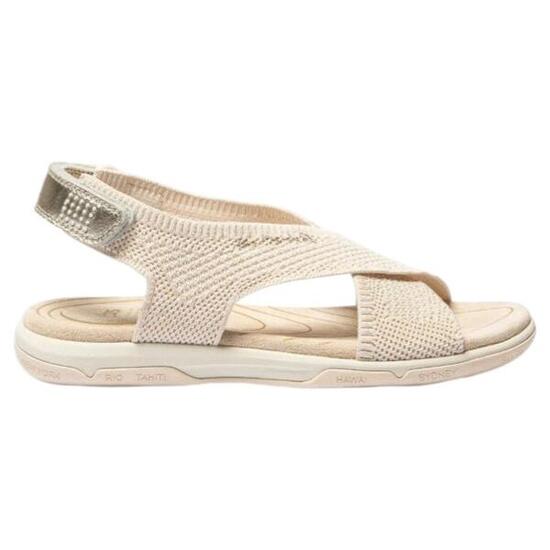 Sandales plates - femme - velcro, talon 32 - jazzfit - lin/gold