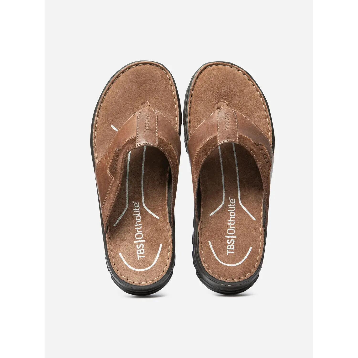 Tongs - Plage - Homme - Cuir, talon 45 mm - Jaffare - Marron 3/4
