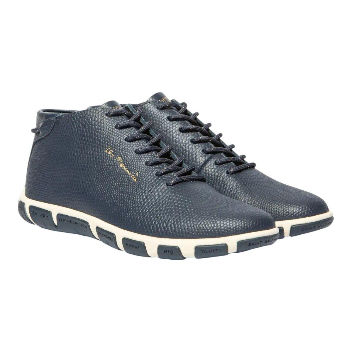 Chaussures - Tennis - Femme - Hautes, Cuir imprimé python - JUHAYNA - Bleu 2/5