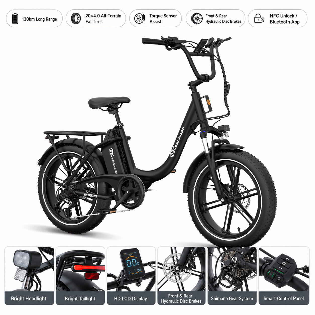 E-Bike EK6 Ultra-Drehmomentsensor-20x4.0 Fat Tires-Herausnehmbarer Akku 864Wh 3/13