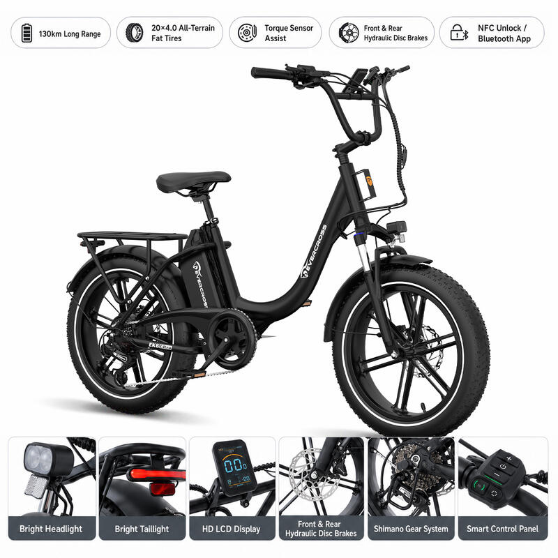Bicicletă Electrică EK6 Ultra-Senzor de cuplu-20x4.0 Fat Tires-Baterie 864Wh