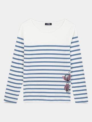 T-shirt manches longues - femme - coton - alisatee bleu