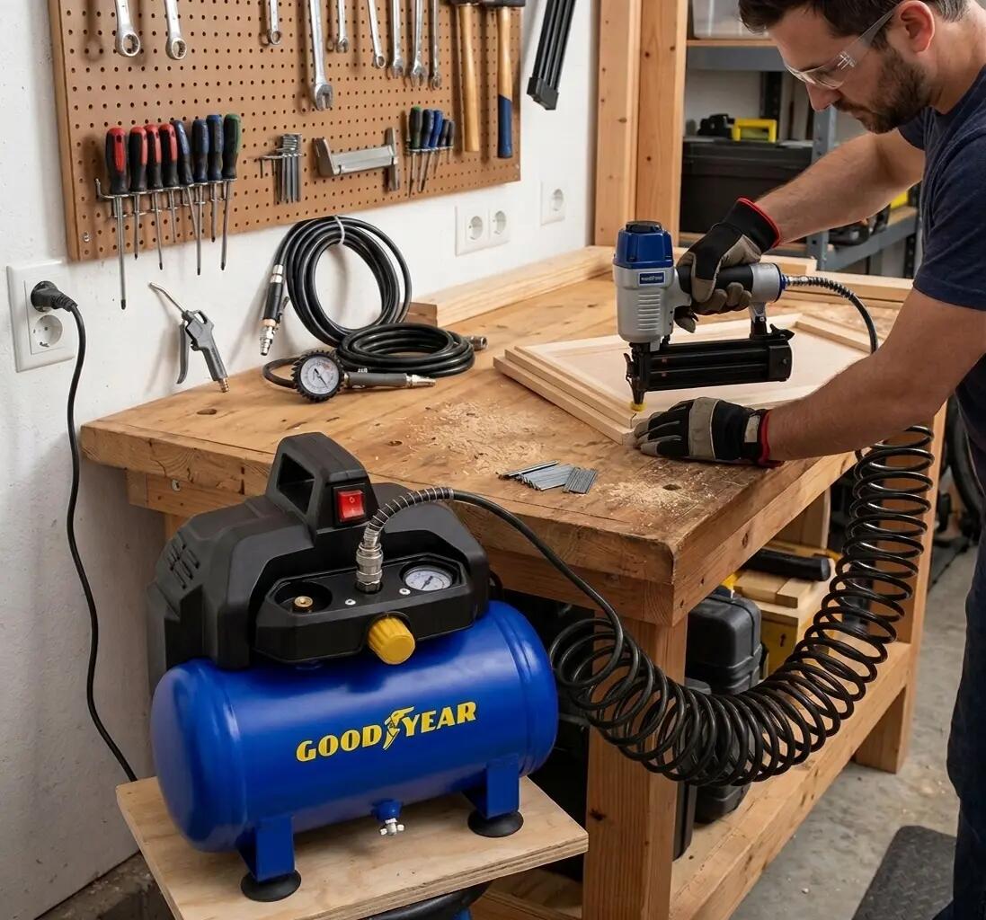 Goodyear Compresor de Aire Sin Aceite 6 L, 210 l/min, 8 Bares para Bricolaje 5/5