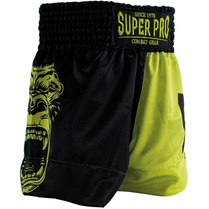 short de boxe Gorilla junior polyester noir/lime
