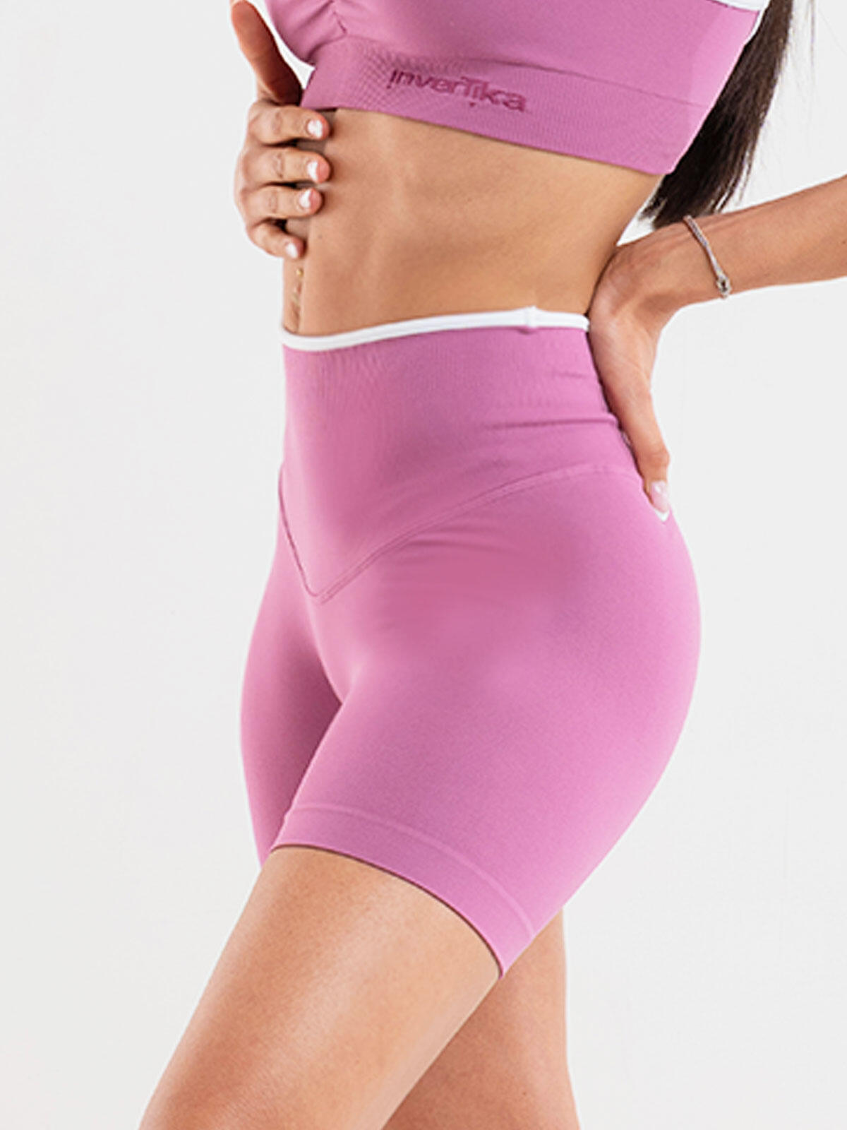 Shorts sportivi Donna fitness Eclettika seamless push-up Malva 2/5
