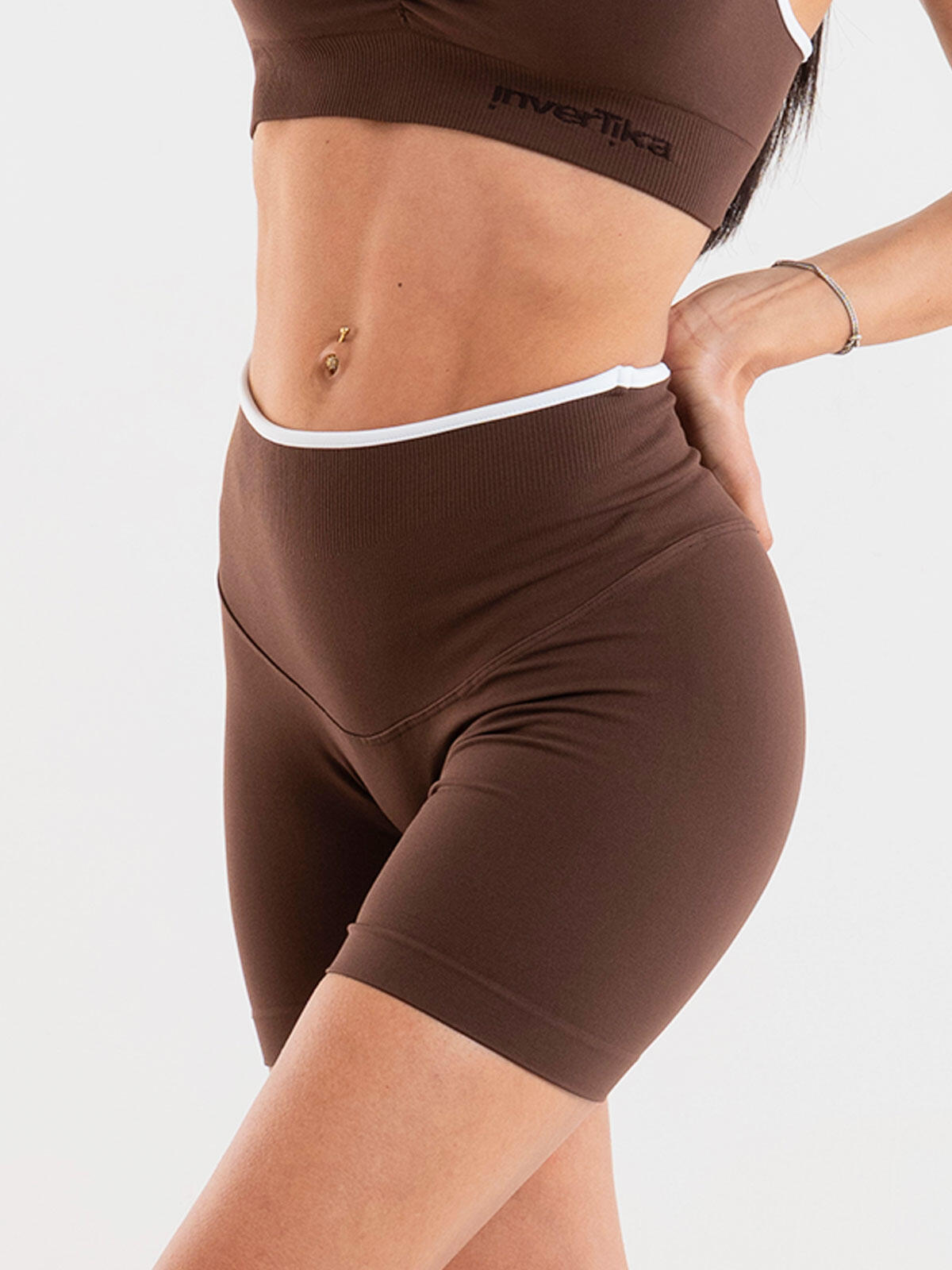 Shorts sportivi Donna fitness Eclettika seamless push-up Choco 3/5
