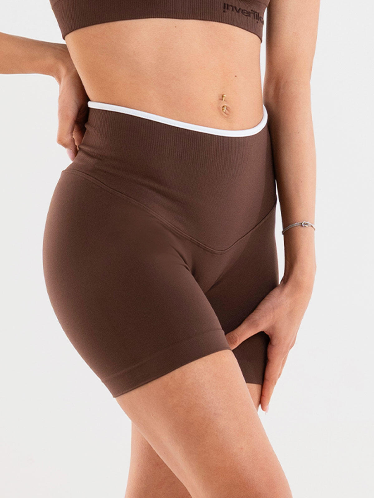 Shorts sportivi Donna fitness Eclettika seamless push-up Choco 2/5