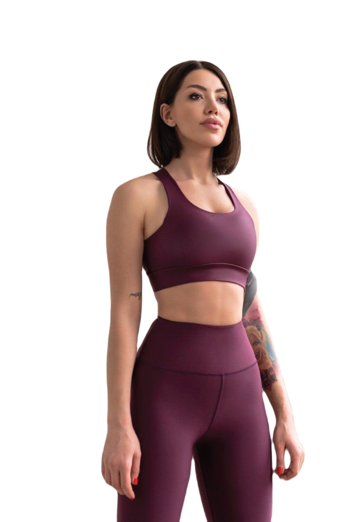 255 Leggings a vita alta in viola scuro 4/4