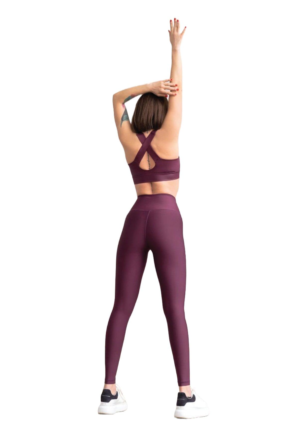 255 Leggings a vita alta in viola scuro 3/4