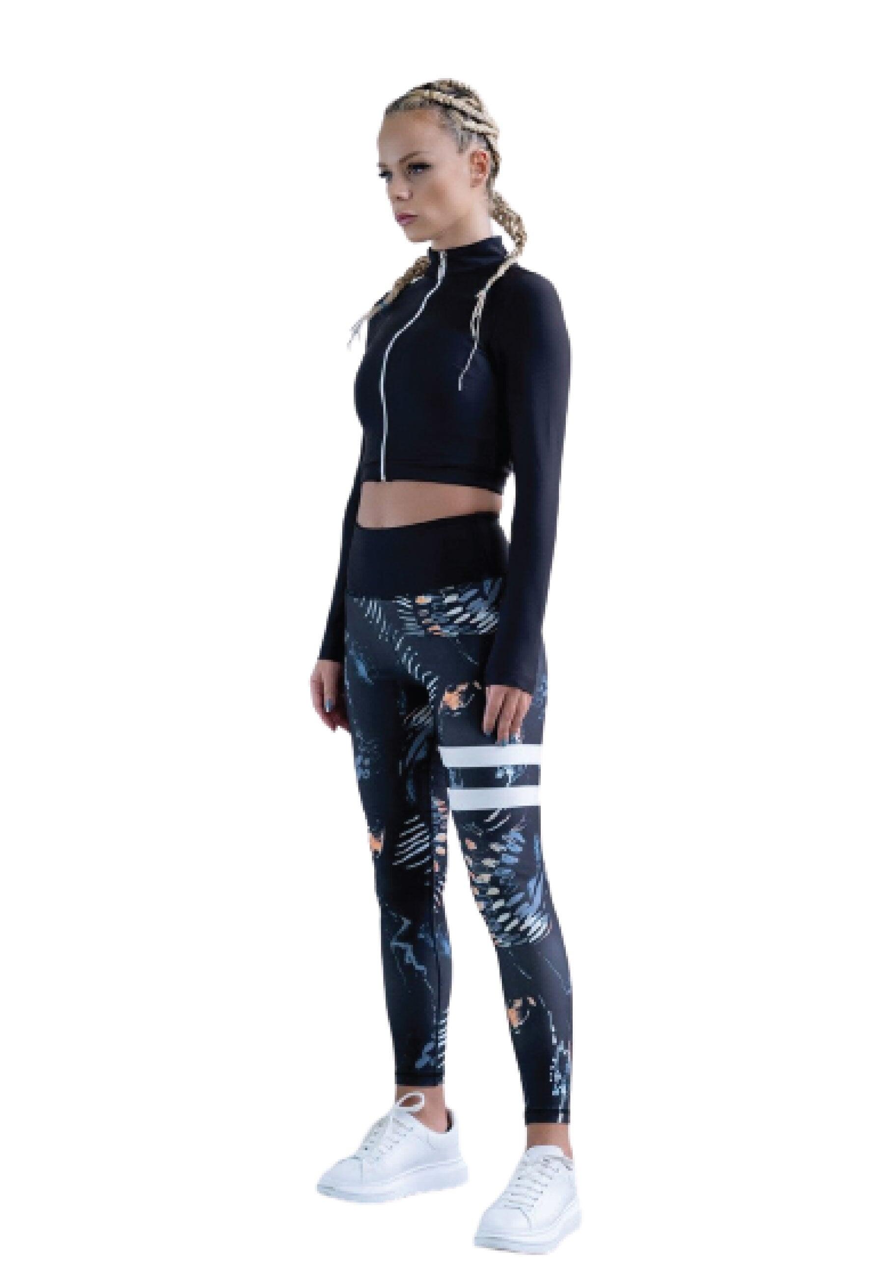 1163 Leggings a vita alta extra in nero e blu a righe 5/5
