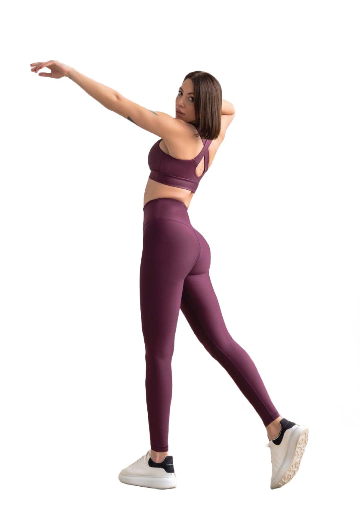 255 Leggings a vita alta in viola scuro 2/4
