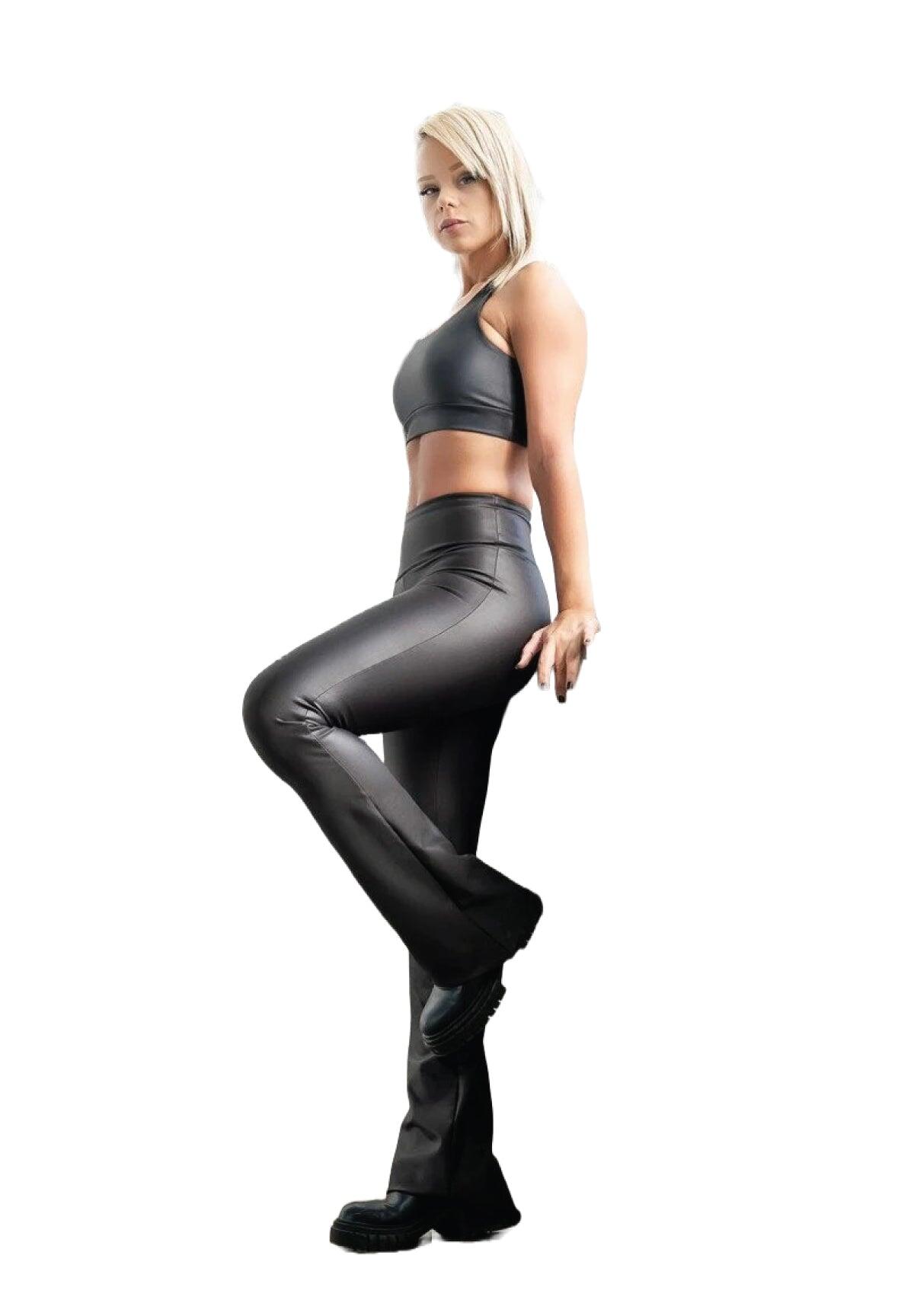 1169 Leggings a vita alta extra in nero con aspetto in pelle 2/3