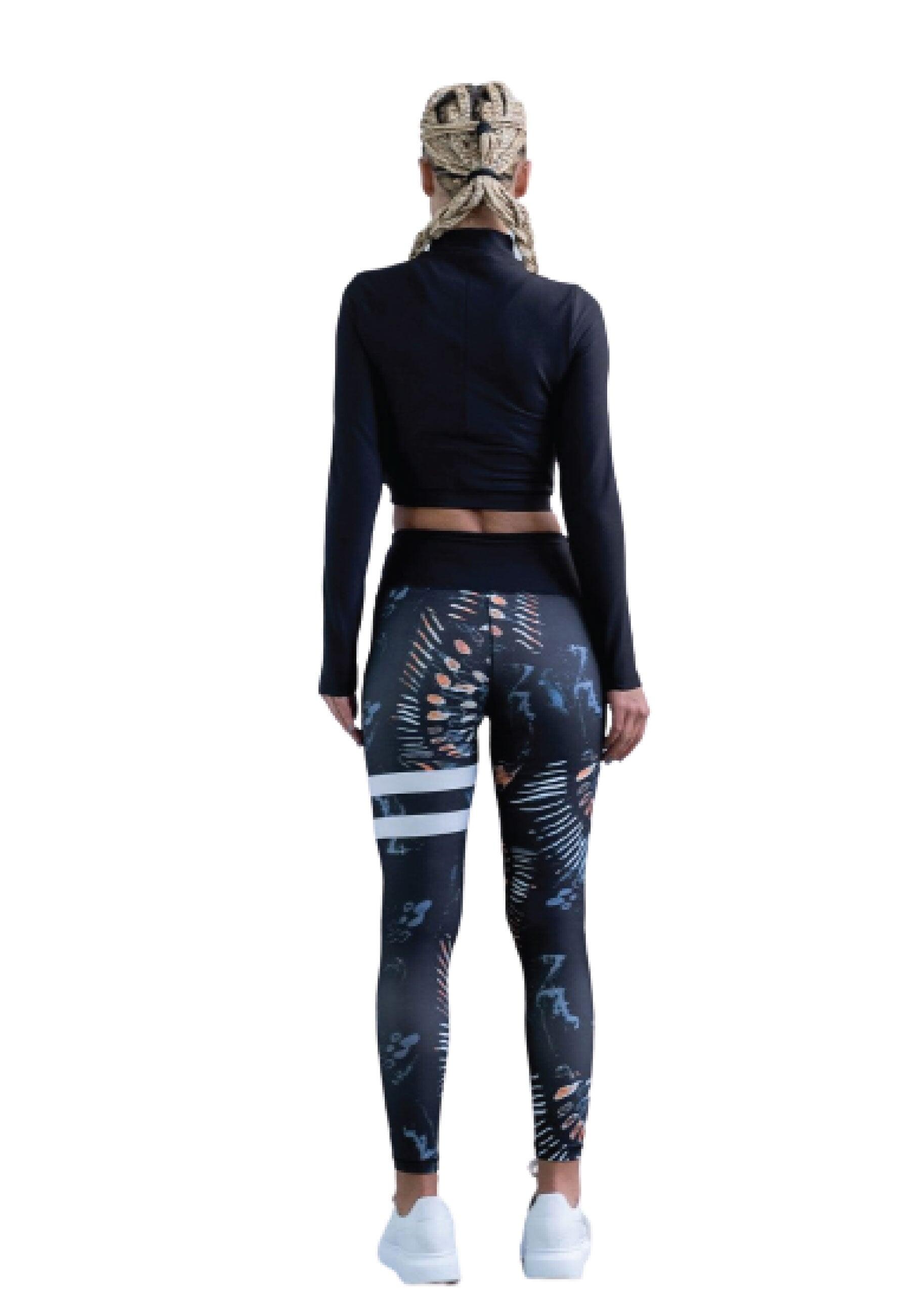 1163 Leggings a vita alta extra in nero e blu a righe 4/5