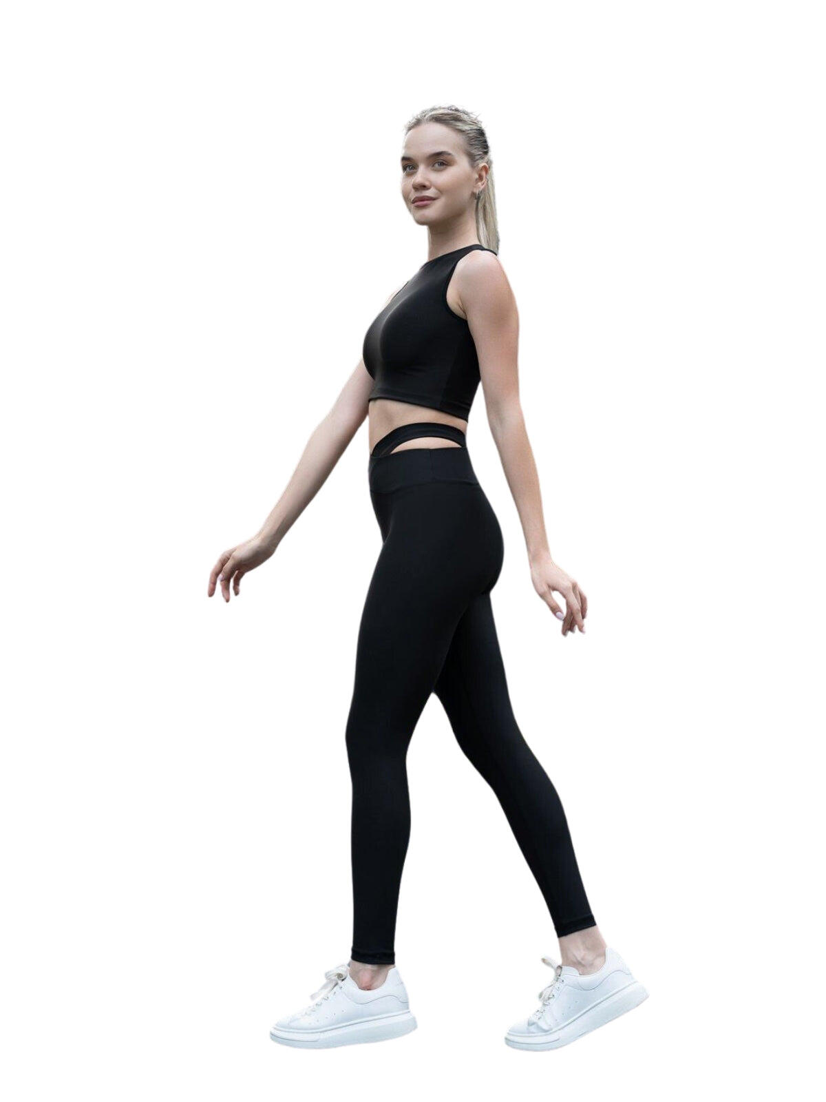 814 Leggings a vita extra alta con taglio sui fianchi in nero 2/4