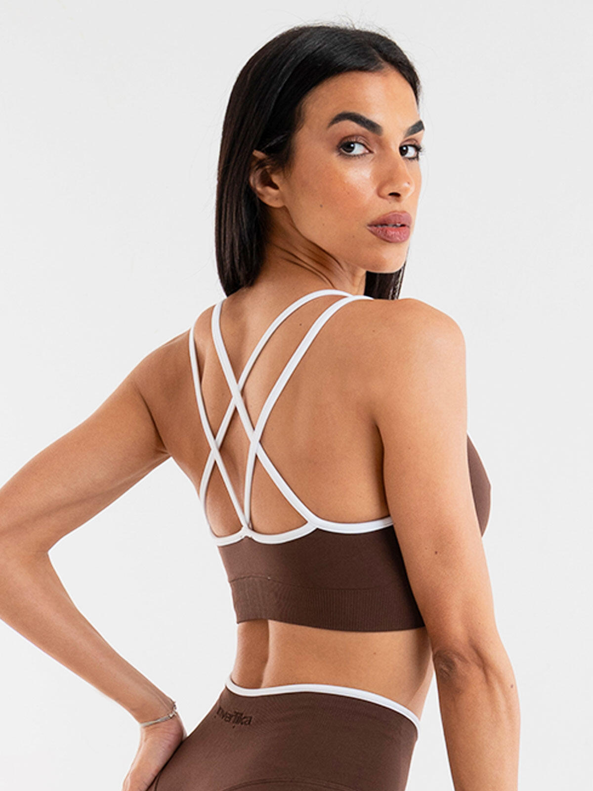 Top sportivo donna fitness e tempo libero Eclettika seamless push-up Choco 3/5
