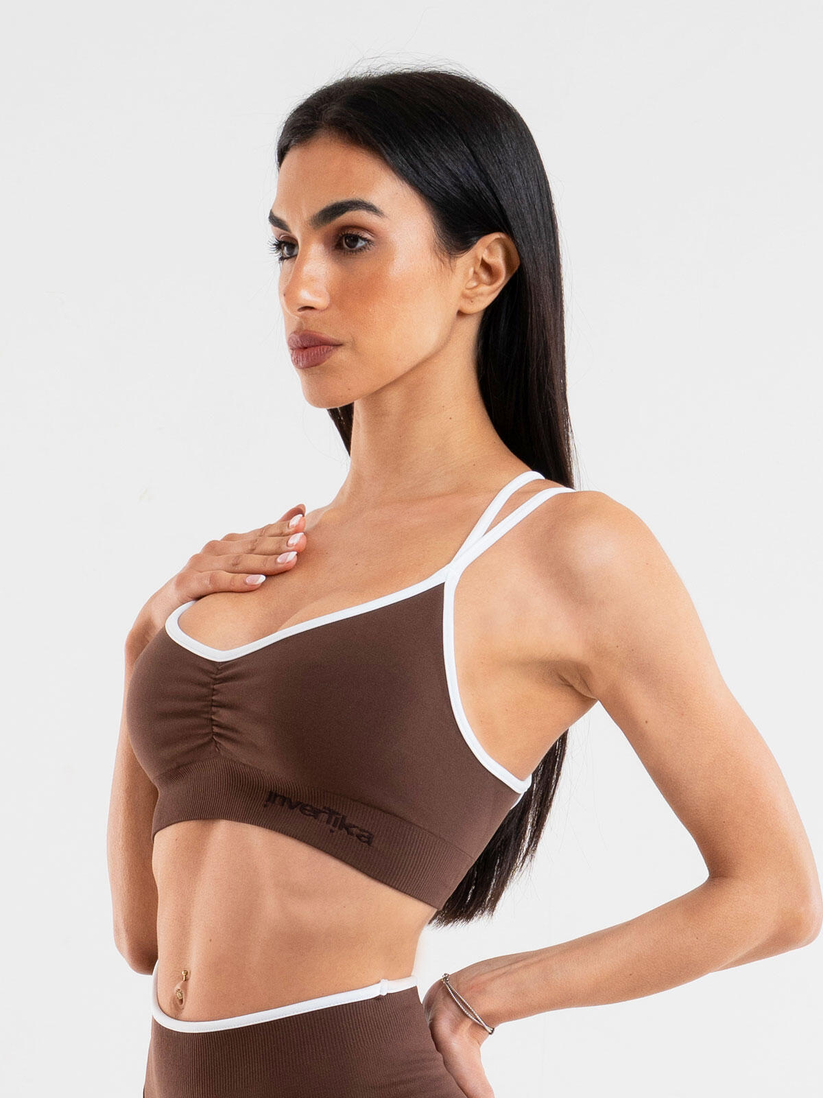 Top sportivo donna fitness e tempo libero Eclettika seamless push-up Choco 2/5