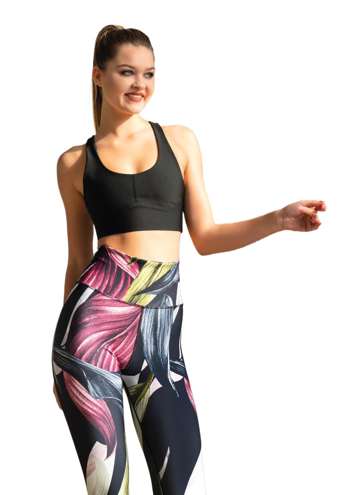 324 Leggings a vita alta extra in nero, rosa, verde a fiori 1/7