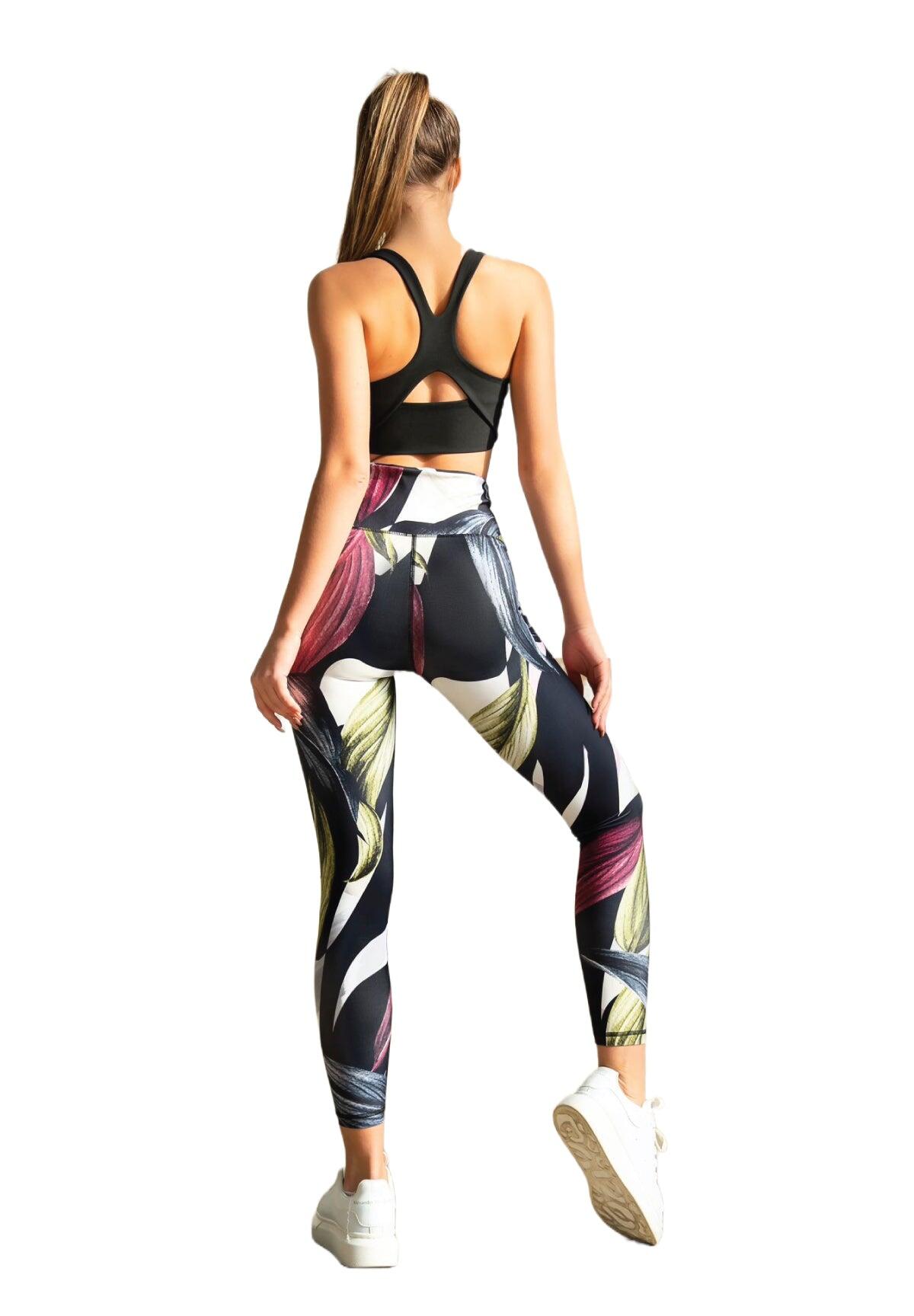 324 Leggings a vita alta extra in nero, rosa, verde a fiori 5/7
