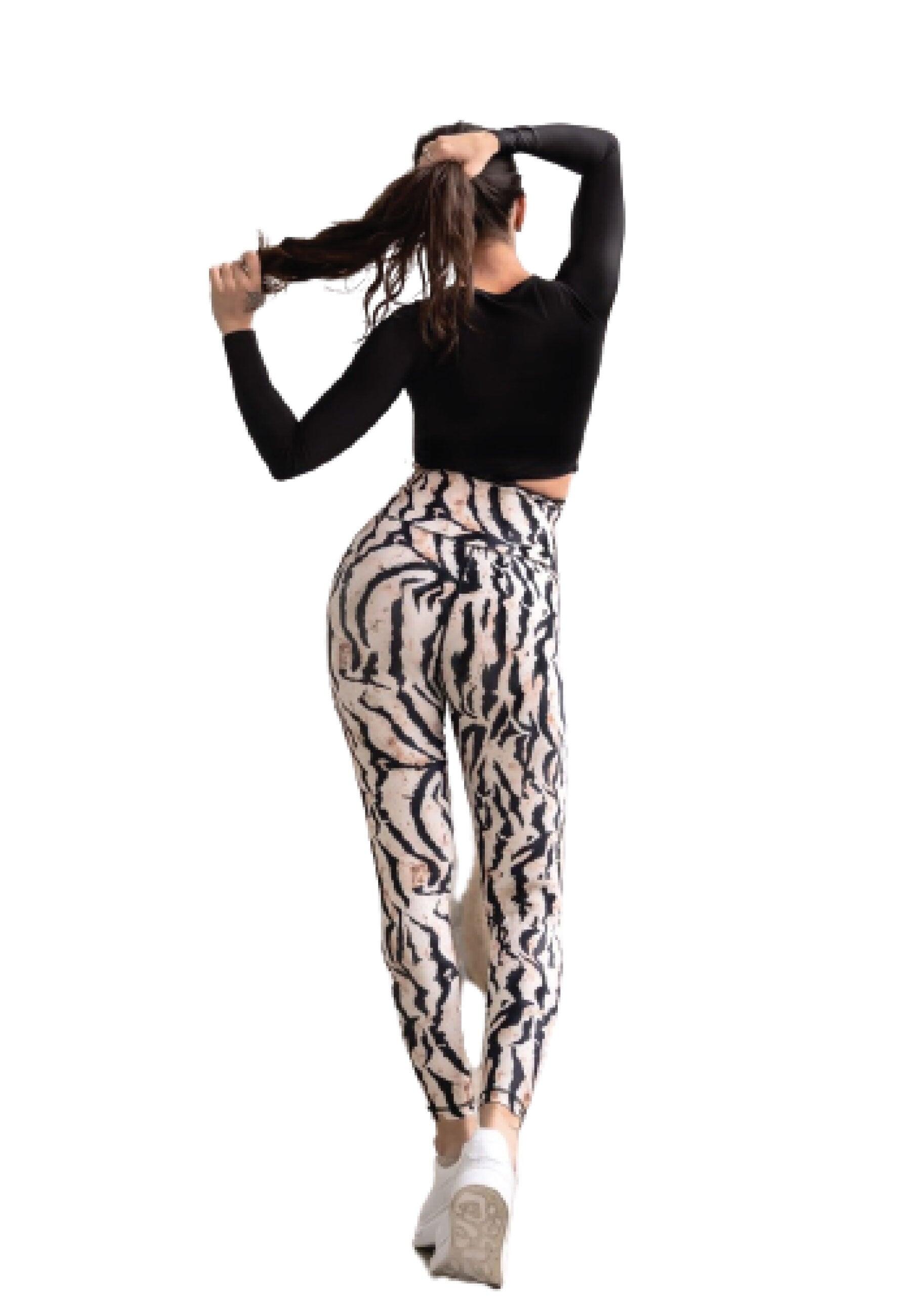 303 Leggings a vita alta extra in fantasia beige e nera 2/4