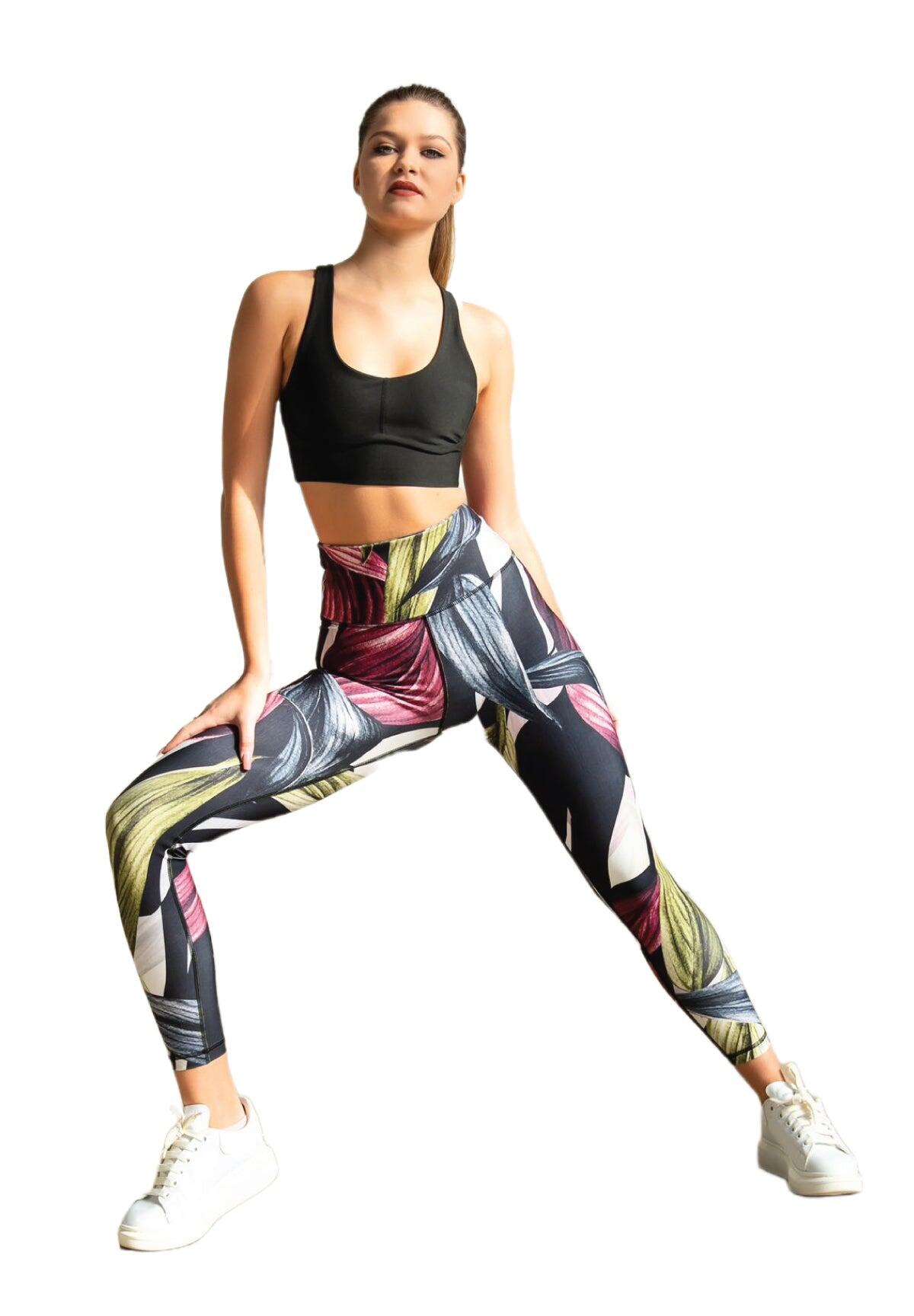 324 Leggings a vita alta extra in nero, rosa, verde a fiori 3/7