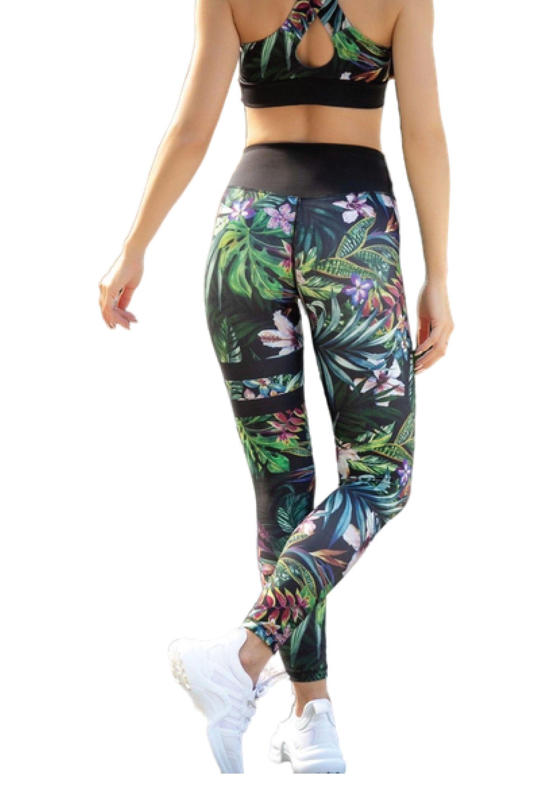 876 Leggings a vita alta extra in nero e verde a fiori 5/5