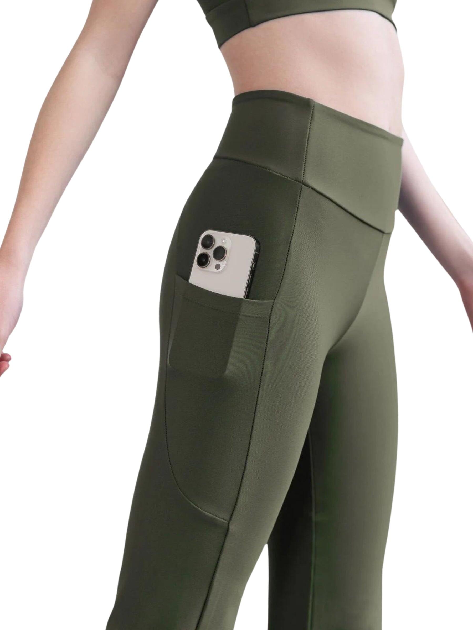 436 Leggings tascabili in cachi 3/4