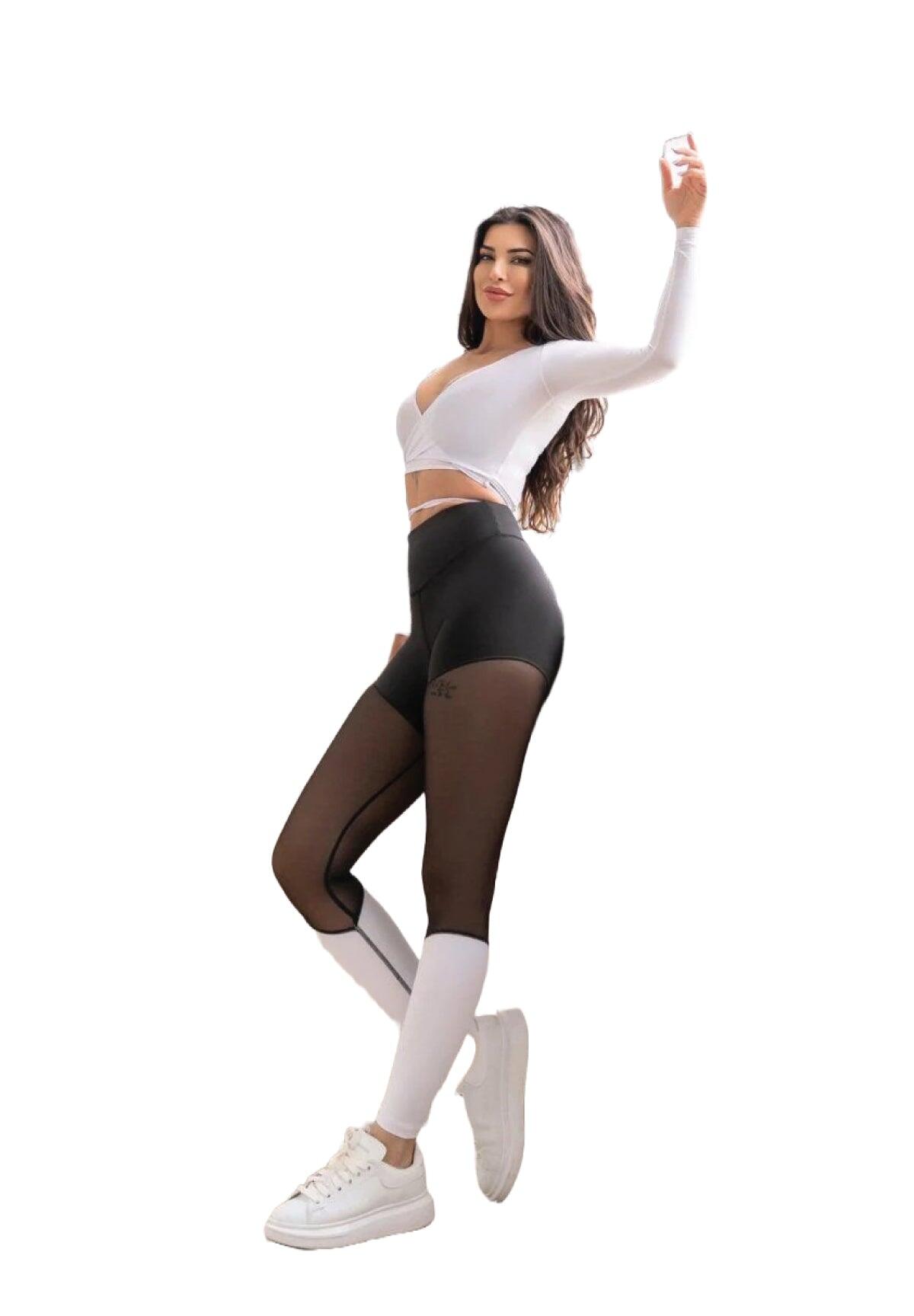 1004 Leggings a vita alta in bianco e nero 4/4