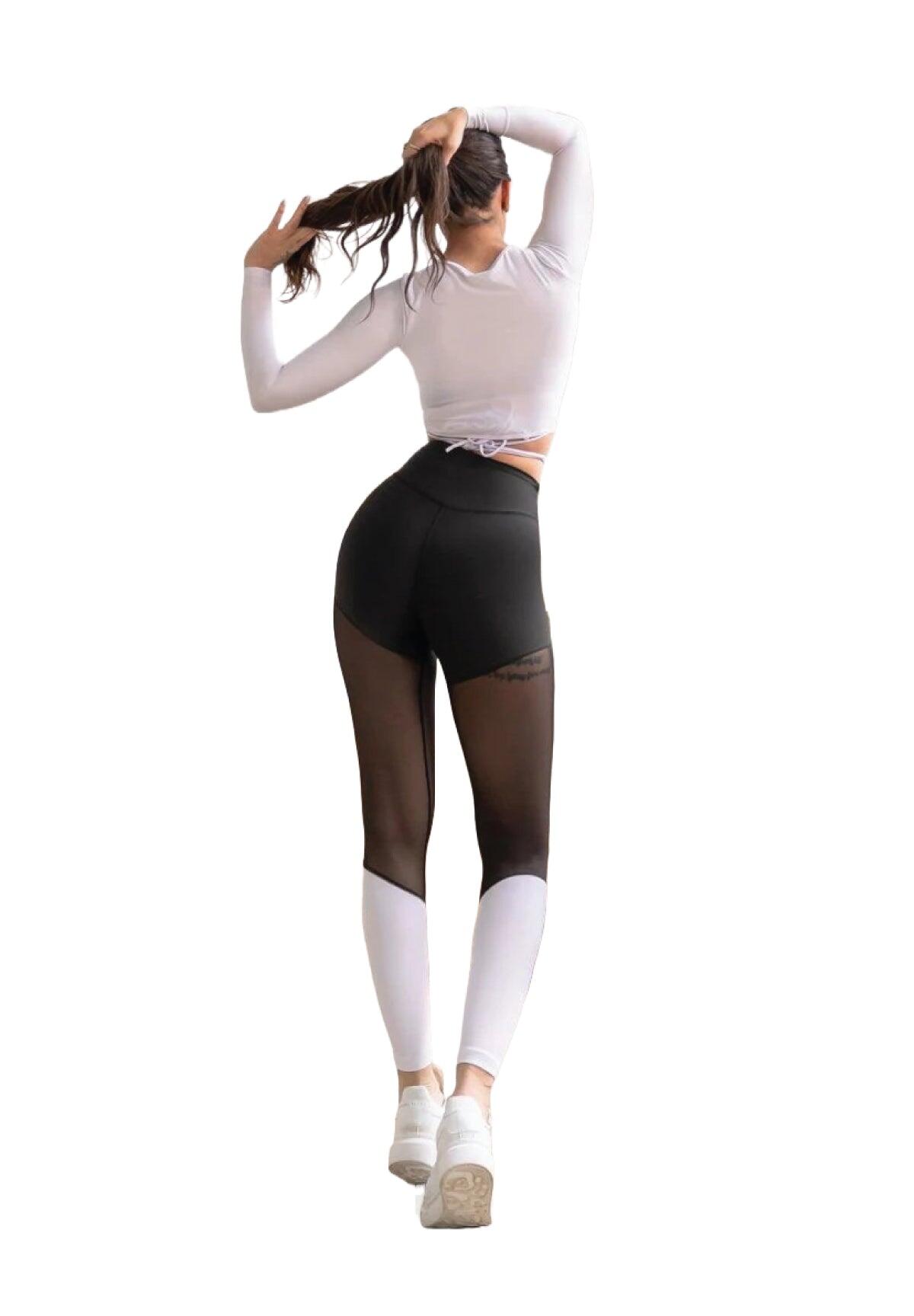 1004 Leggings a vita alta in bianco e nero 3/4