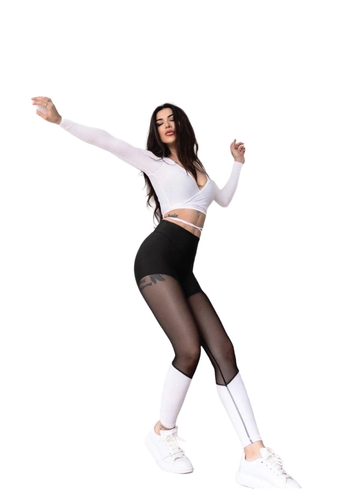 1004 Leggings a vita alta in bianco e nero 2/4