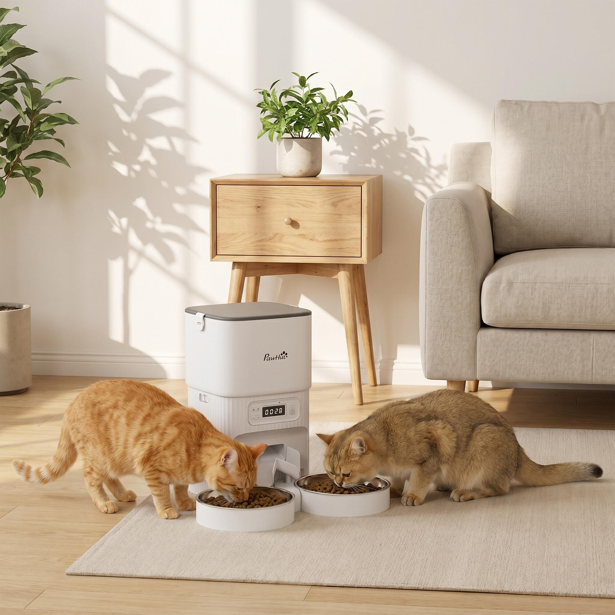 Comedero Gato Automático PawHut 33x30.5x30 cm Blanco 4/5
