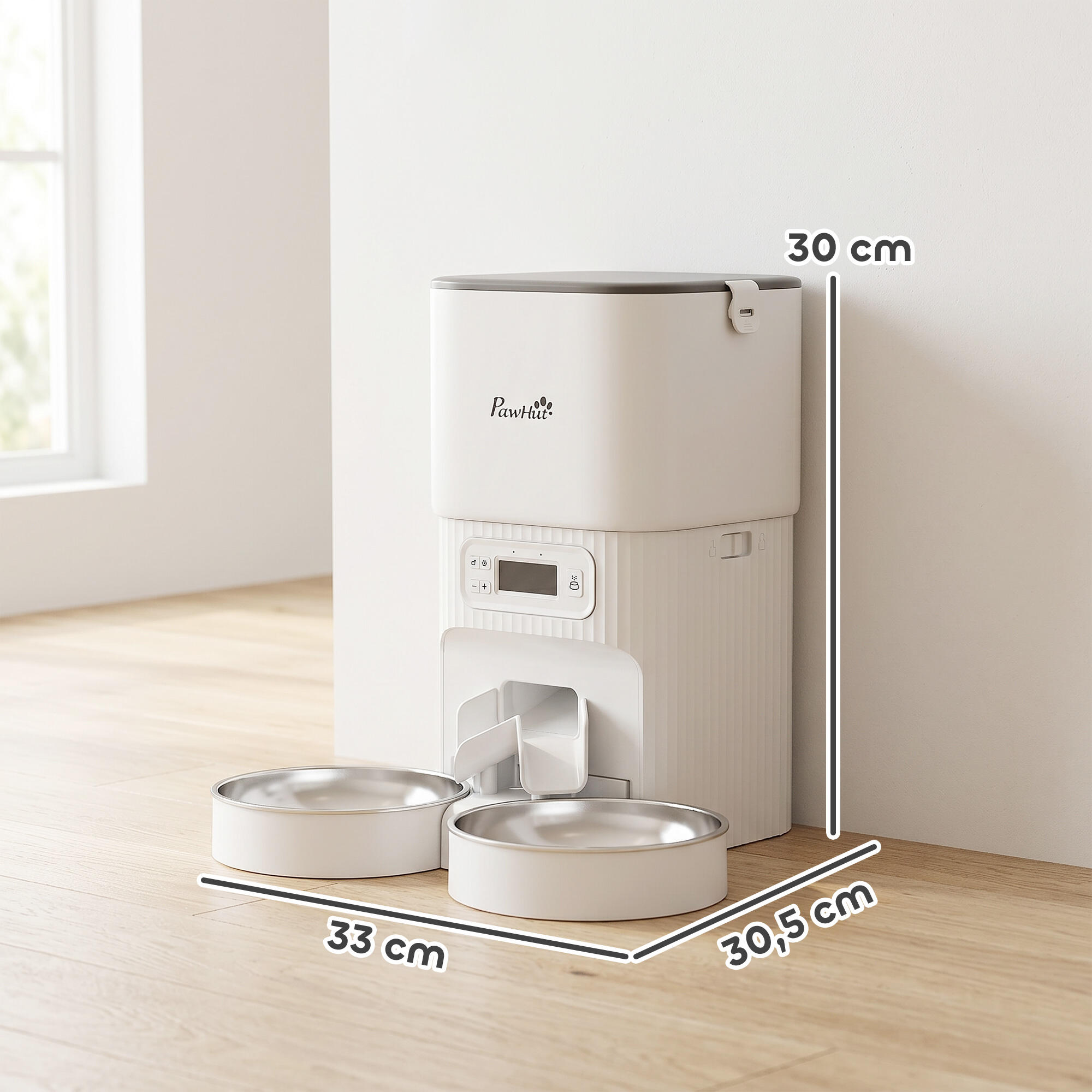 Comedero Gato Automático PawHut 33x30.5x30 cm Blanco 3/5