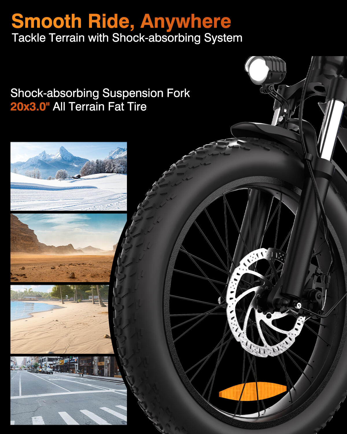 F20 rower elektryczny dla dorosłych, akumulator 48V15Ah, opony typu fat tire 20“ 8/13