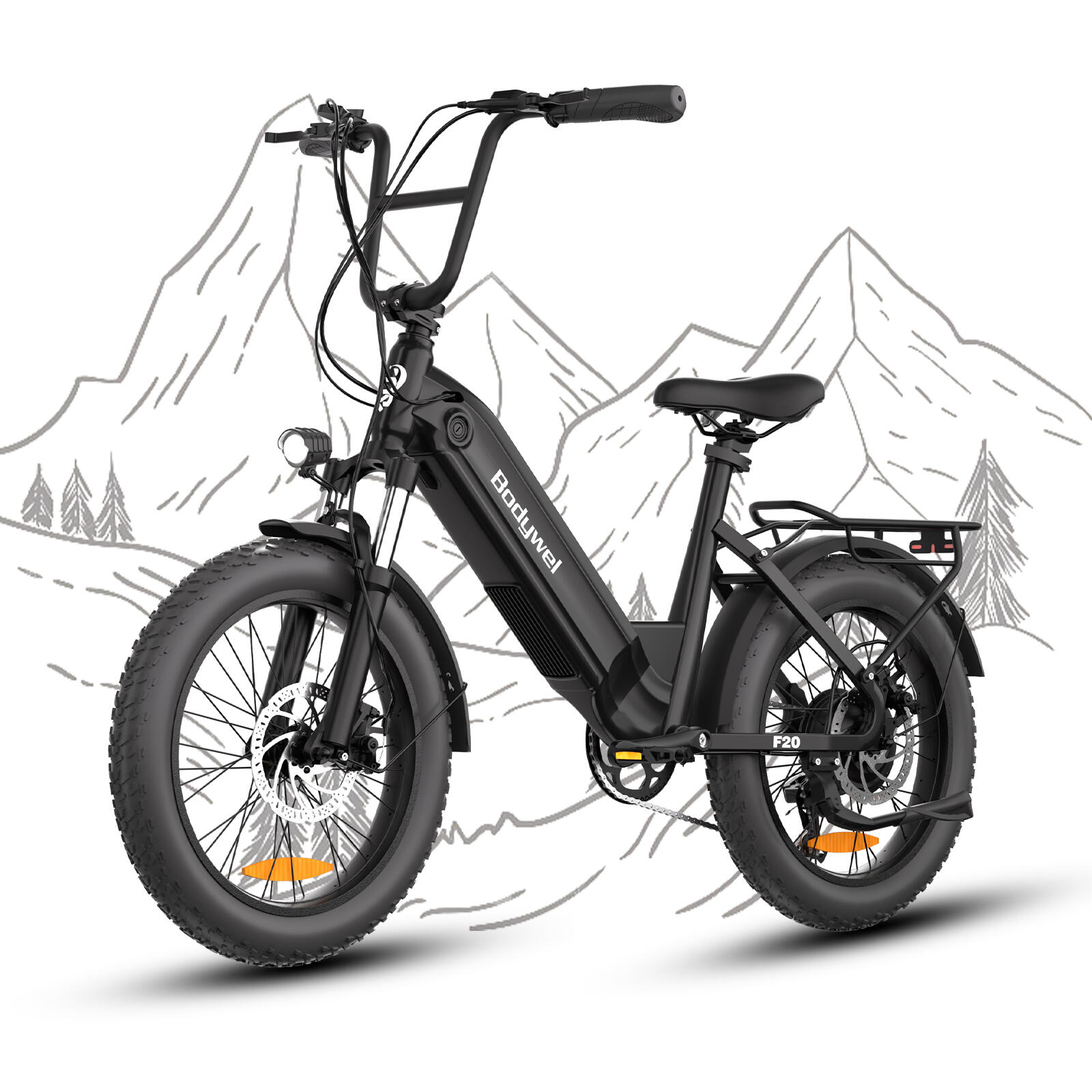 F20 rower elektryczny dla dorosłych, akumulator 48V15Ah, opony typu fat tire 20“ 7/13