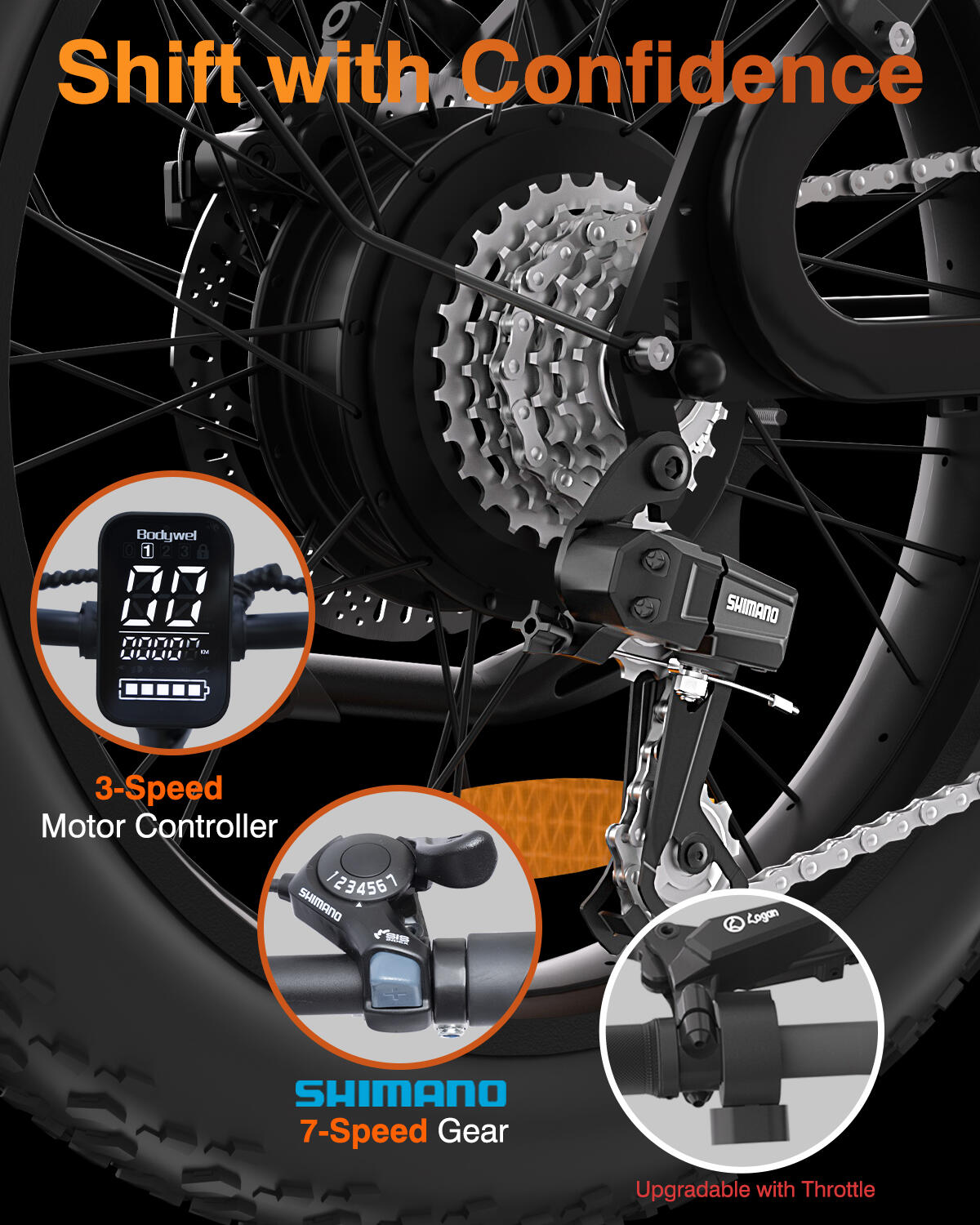 F20 rower elektryczny dla dorosłych, akumulator 48V15Ah, opony typu fat tire 20“ 13/13