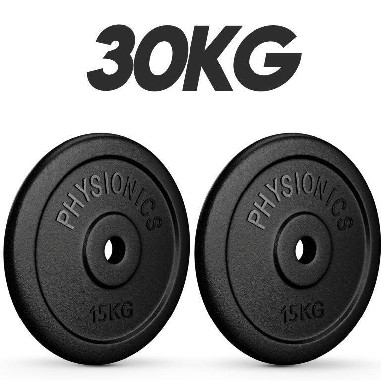 Set discuri fonta, negru, 30mm, 2 x 15kg Physionics