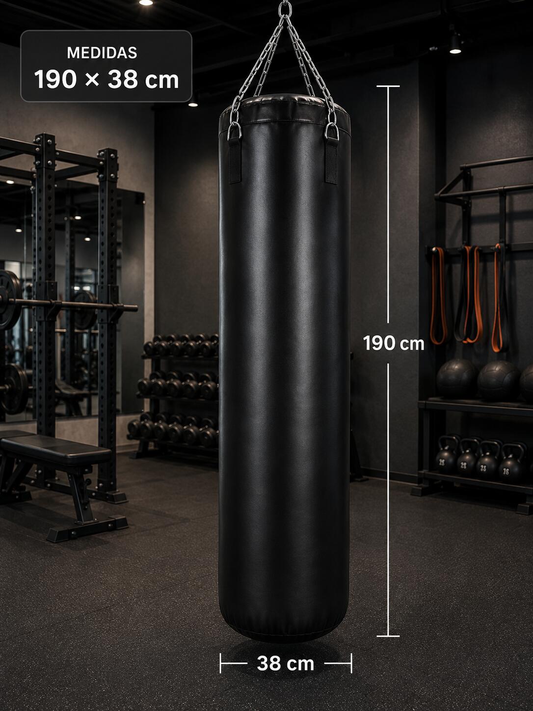 Saco de Boxeo 60 kg 190x38 cm Profesional Negro 3/3