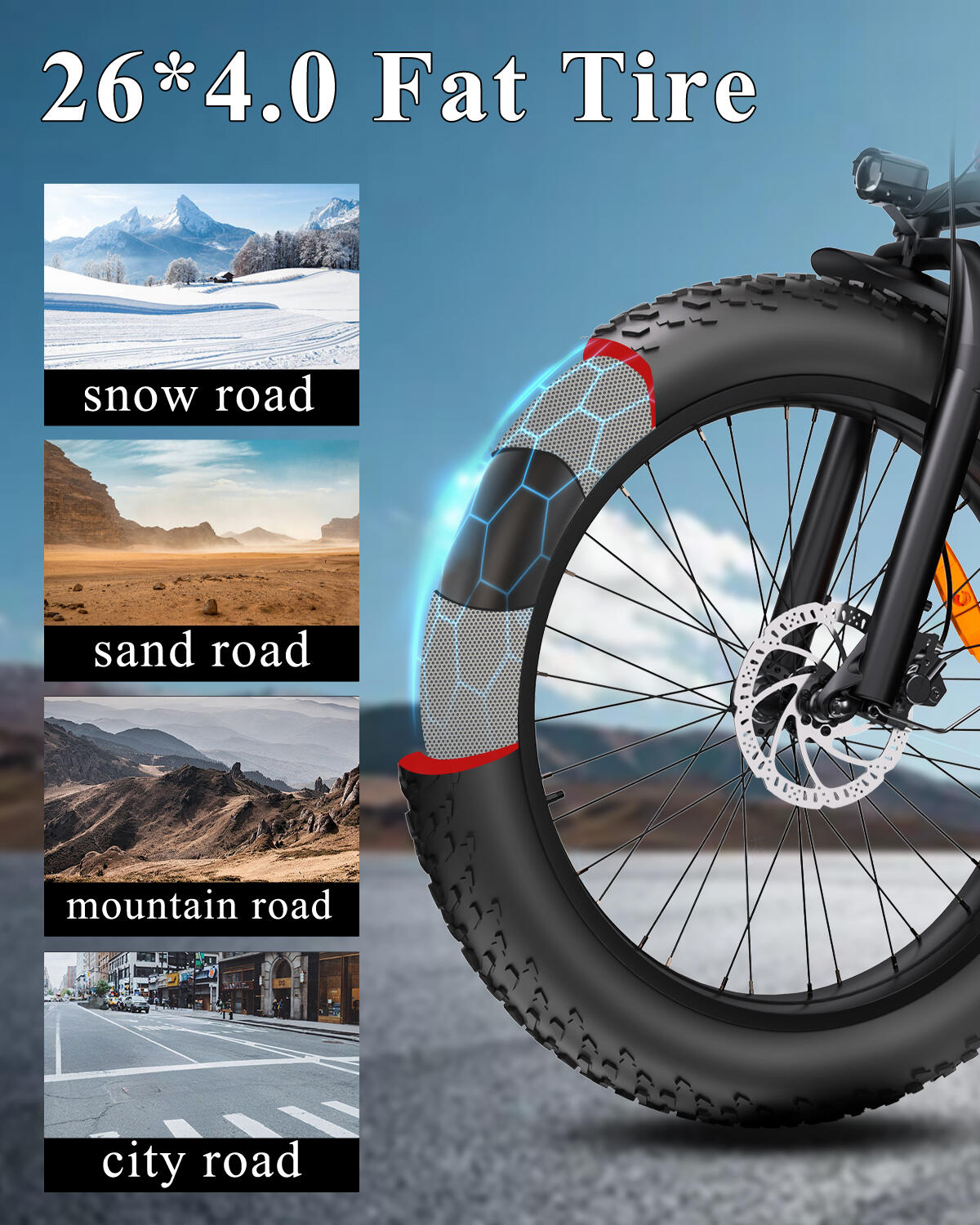 D9 vélo électrique adulte, batterie 48V15Ah, pneus fat 26×4.0". 13/14