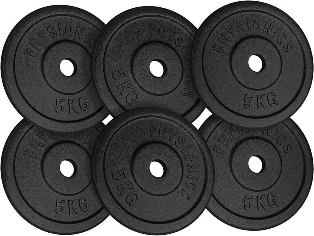 Set discuri fonta, negru, 30mm, 6 x 5kg Physionics